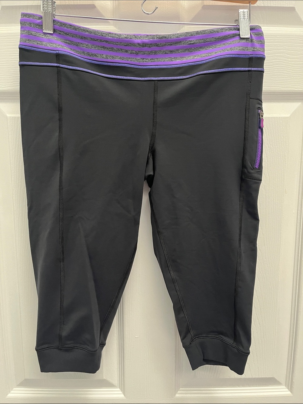 lululemon athletica Black Cropped Track Joggers with Purple Accents